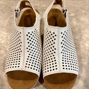 Rockport Wedge Leather Sandals White